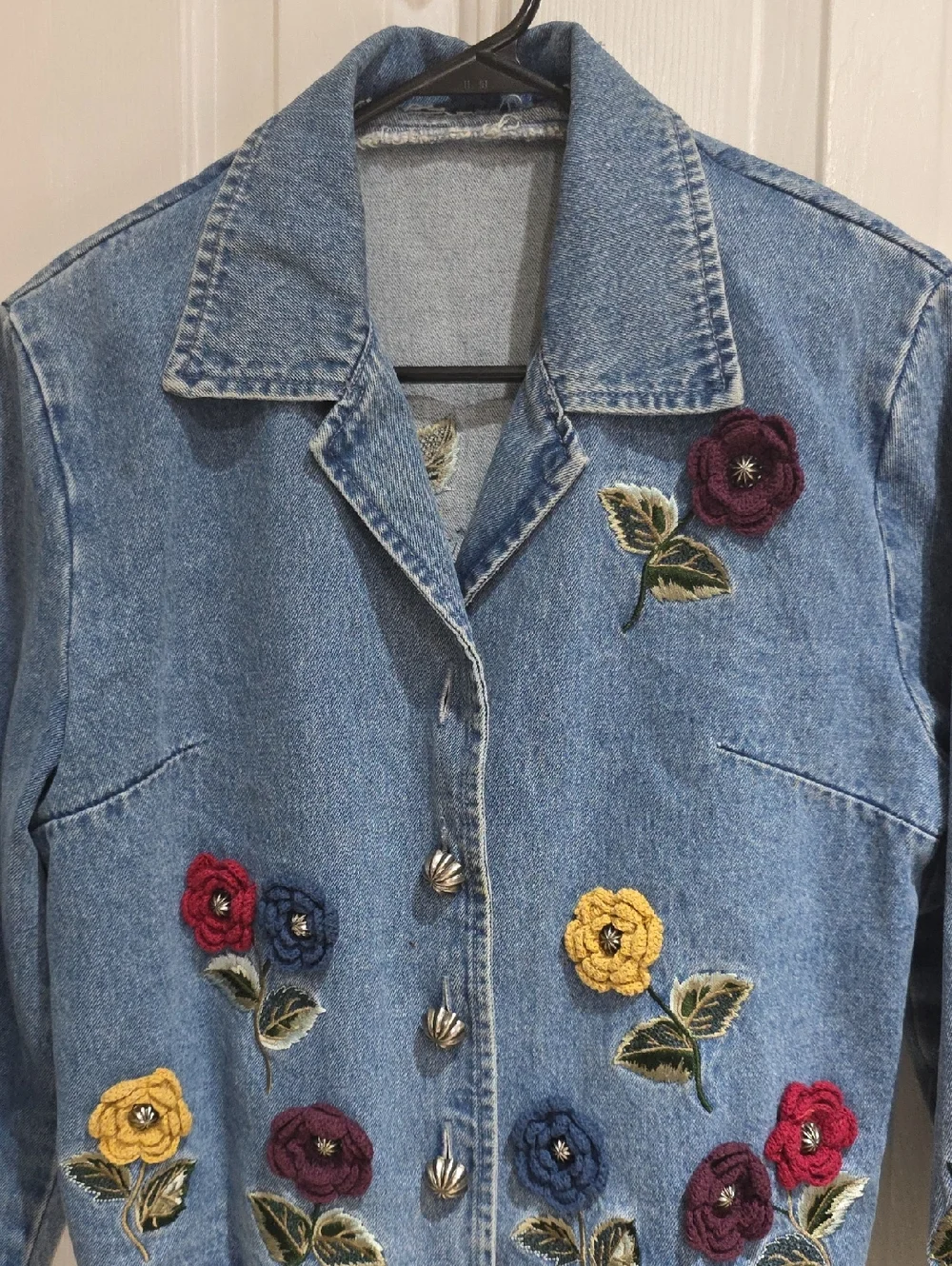 Christopher & Banks Y2k Blue Denim Embroidered Floral Jacket Size L - Picture 2 of 11